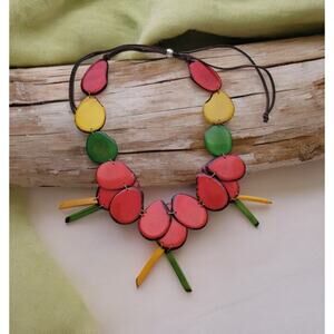 TAGUA Botanical Hibiscus Flower red Necklace statement natural handcrafted